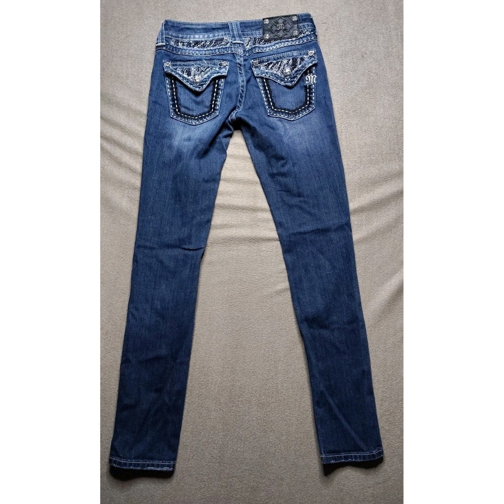 Miss Me Low Rise Crystal Skinny Jeans Womens 26 Blue Embellished Sequin - Picture 5 of 9